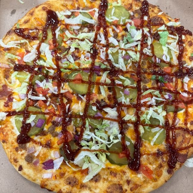 14" Bacon Cheeseburger Pizza.