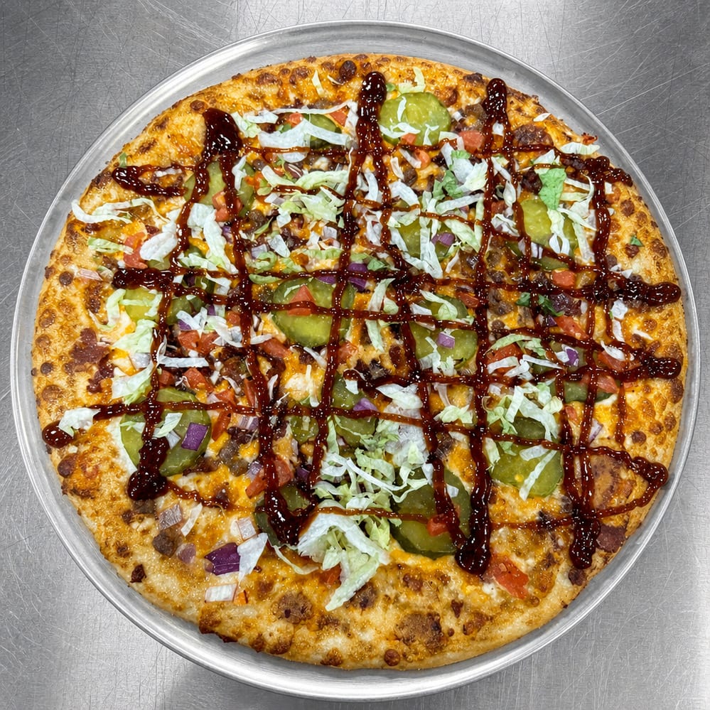 14" Bacon Cheeseburger Pizza.