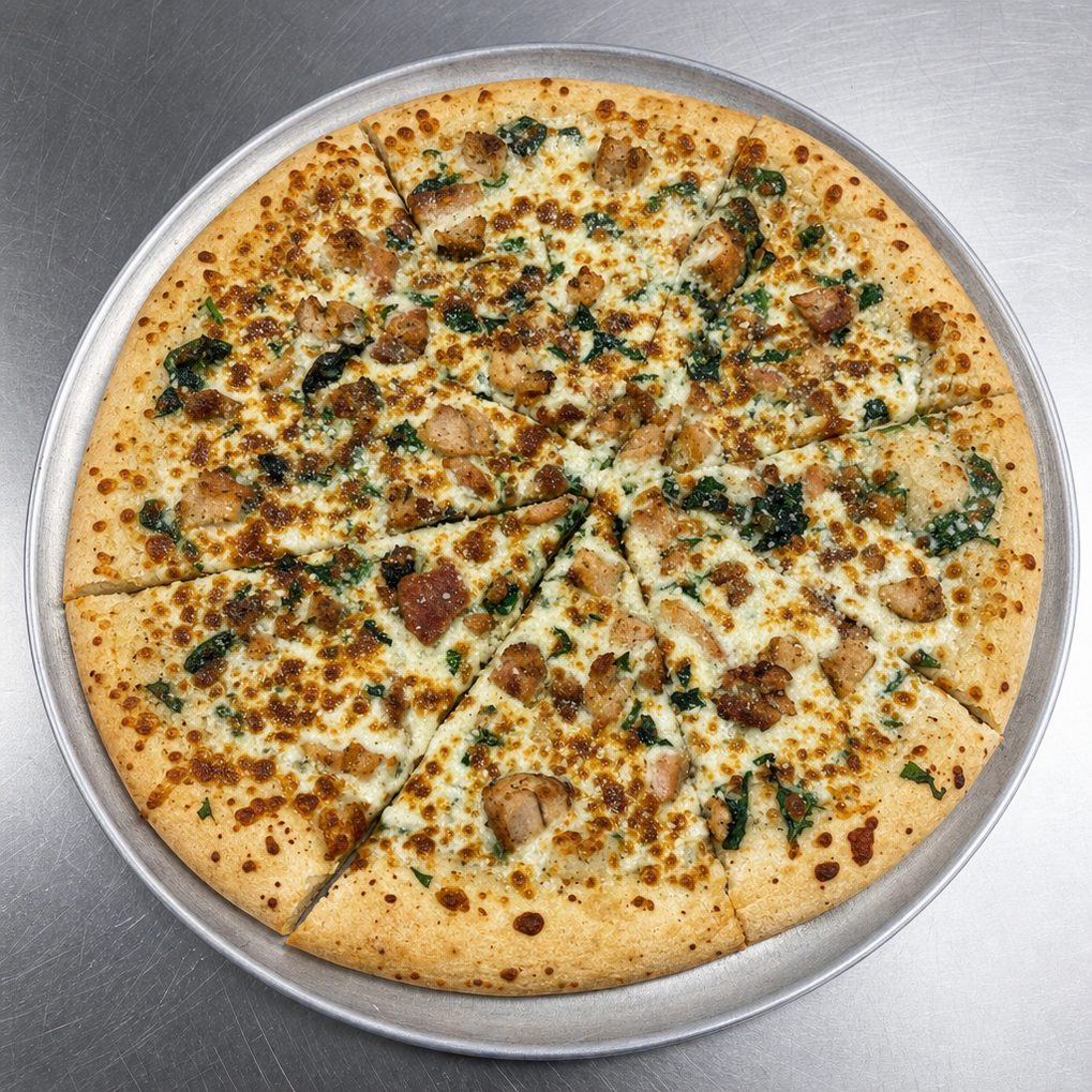 14" Chicken Alfredo Pizza.