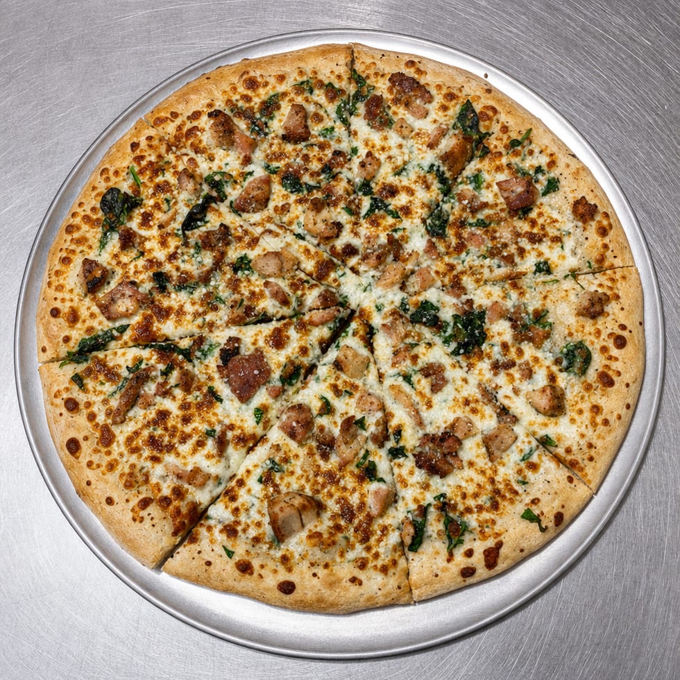 16" Chicken Alfredo Pizza.