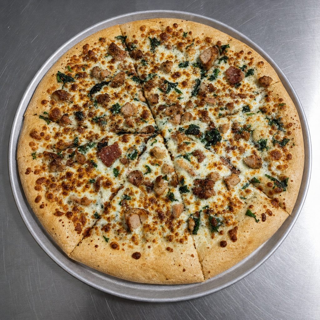 20" Chicken Alfredo Pizza.