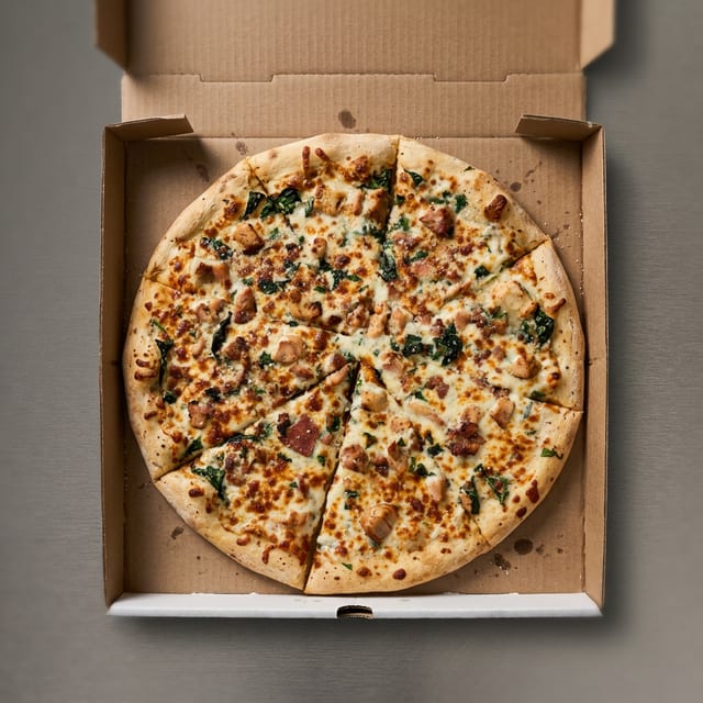 14" Chicken Alfredo Pizza.