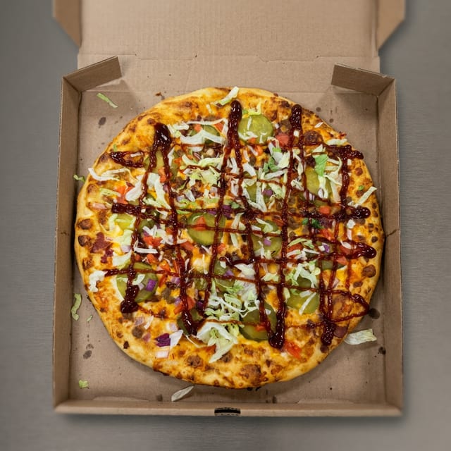 10" Bacon Cheeseburger Pizza.