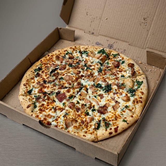 16" Chicken Alfredo Pizza.